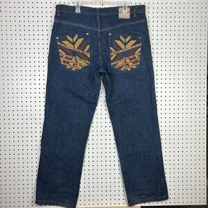 Revolution Y2K Jeans 38x34 Tribal Stitched Pockets Streetwear Skate Baggy Button